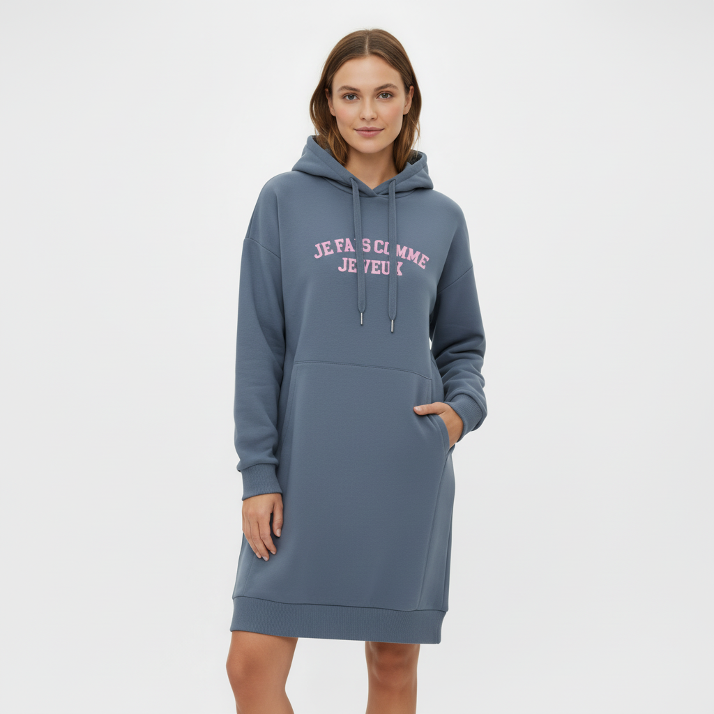 Sudadera vestido light asphalt "Je fais ce que je veux" -Hilma Studio-