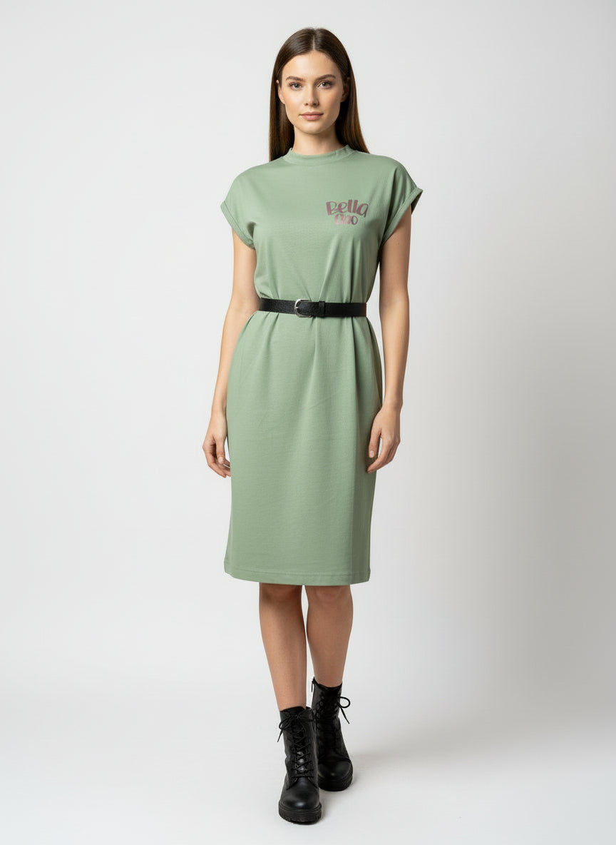 Vestido cuello tortuga bella ciao color verde con mensaje positivo – Hilma studio