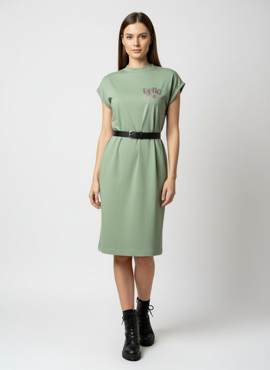 Vestido cuello tortuga bella ciao color verde con mensaje positivo – Hilma studio