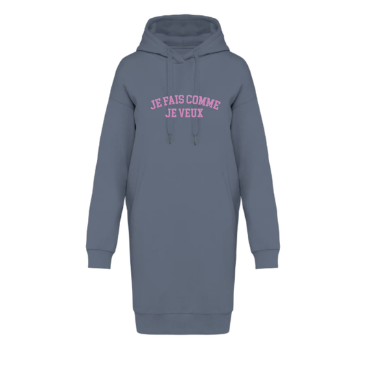 Sudadera vestido light asphalt "Je fais ce que je veux" -Hilma Studio-