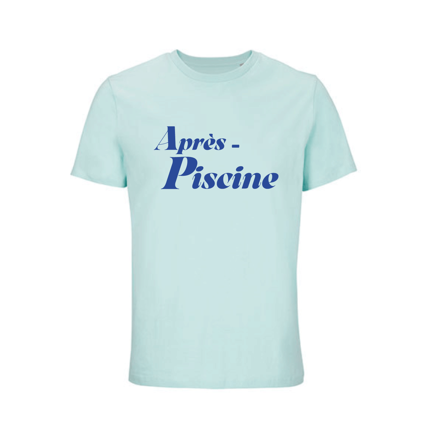 Camiseta loose fit mujer azul claro de algodón con mensaje Après piscine en azul Hilma Studio