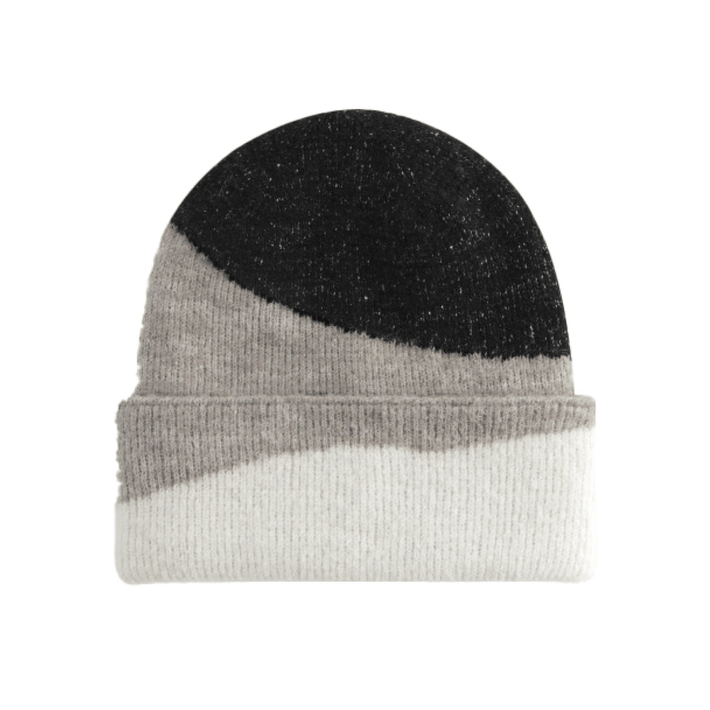 gorro de poliéster reciclado negro, gris y blanco diseño colorido Studio Hilma