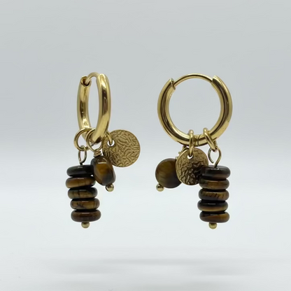 Pendientes dorados de acero inoxidable con charms marrones y dorados estilo creativo Hilma Studio