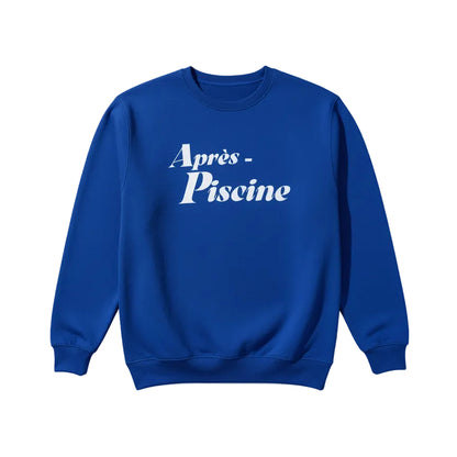 Sudadera de hombre azul de algodón con mensaje Après piscine en blanco Hilma Studio