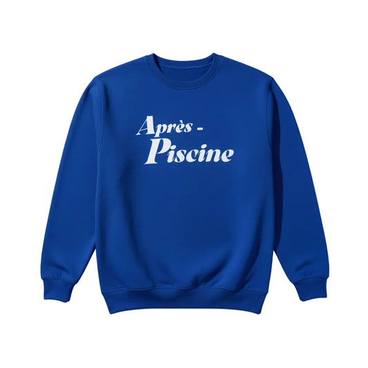 Sudadera de hombre azul de algodón con mensaje Après piscine en blanco Hilma Studio