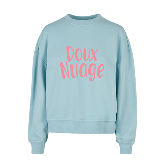 Sudadera azul cielo de algodón con mensaje Doux nuage en terciopelo rosa Hilma Studio