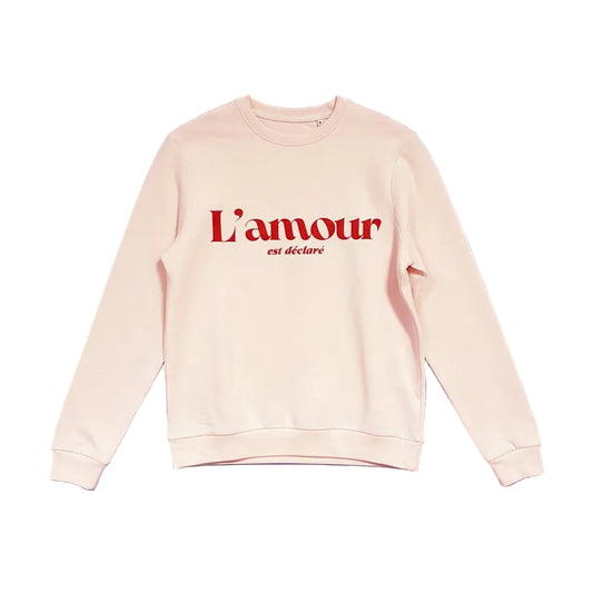 Sudadera rosa de algodón corte recto para mujer con mensaje L'amour est déclaré en terciopelo rojo Hilma Studio