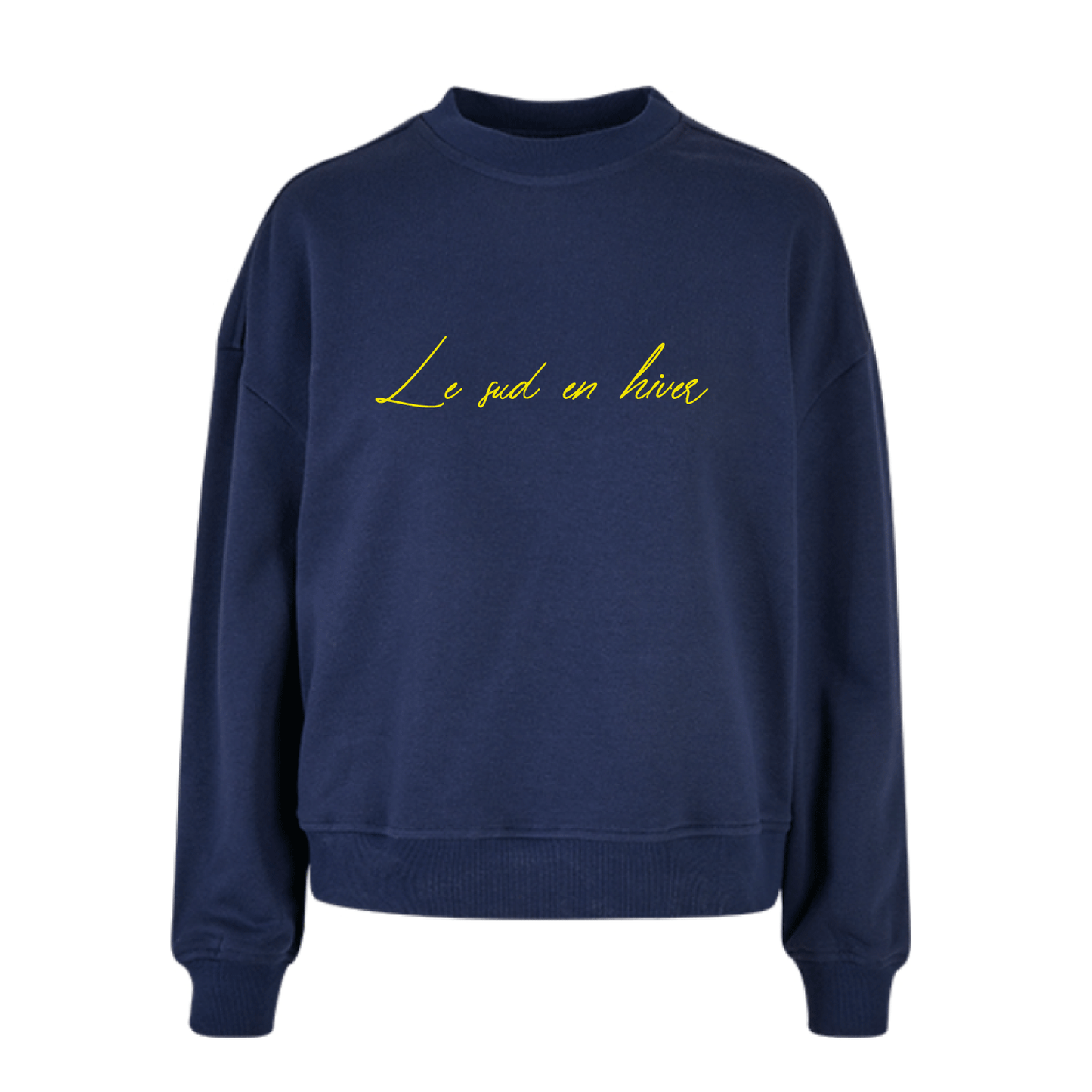 Sudadera azul marino de algodón con mensaje Le sud en hiver en terciopelo amarillo Hilma Studio