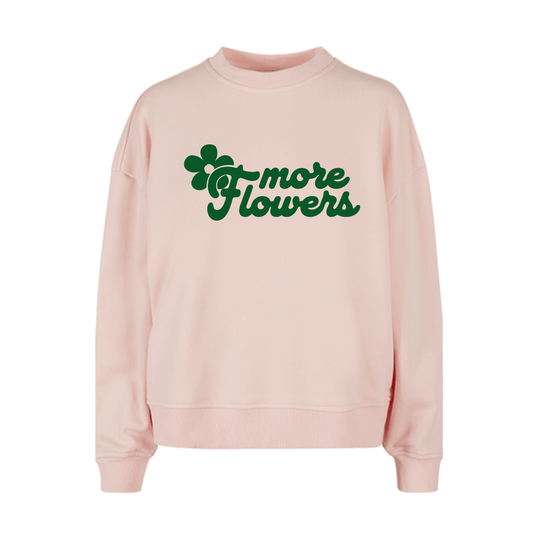 Sudadera rosa de algodón con mensaje More flowers en terciopelo verde Hilma Studio
