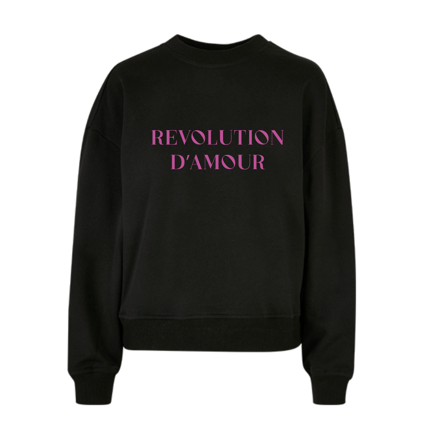 Sudadera negra de algodón con mensaje Revolution d'amour diseño colorido Hilma Studio