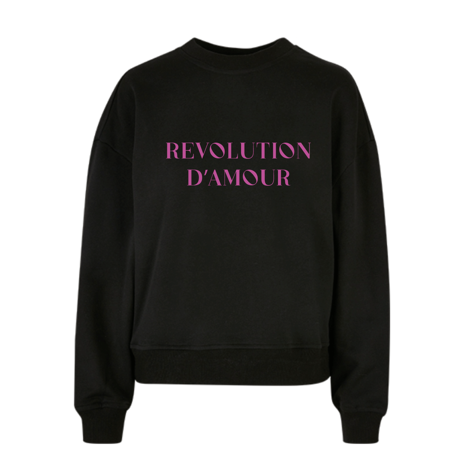 Sudadera negra de algodón con mensaje Revolution d'amour diseño colorido Hilma Studio