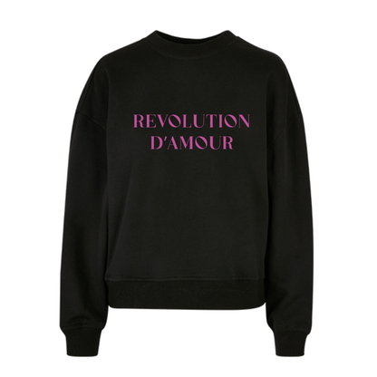 Sudadera negra de algodón con mensaje Revolution d'amour diseño colorido Hilma Studio