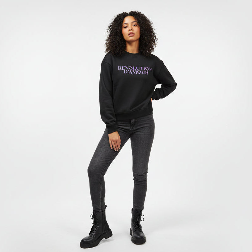 Sudadera negra de algodón con mensaje Revolution d'amour Hilma Studio