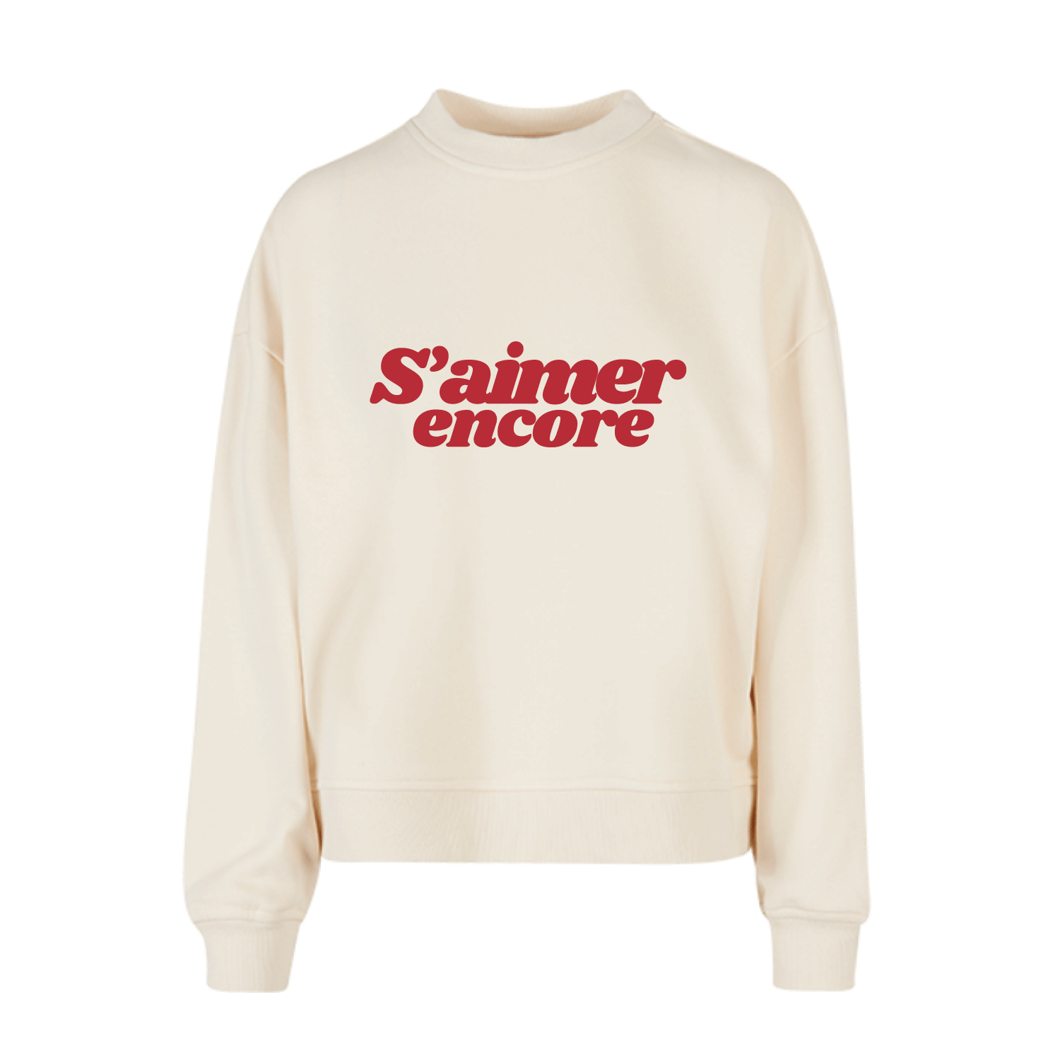 Sudadera color crema de algodón con mensaje S'aimer encore terciopelo rojo Hilma Studio