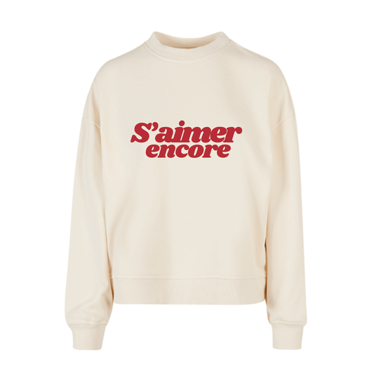 Sudadera color crema de algodón con mensaje S'aimer encore terciopelo rojo Hilma Studio