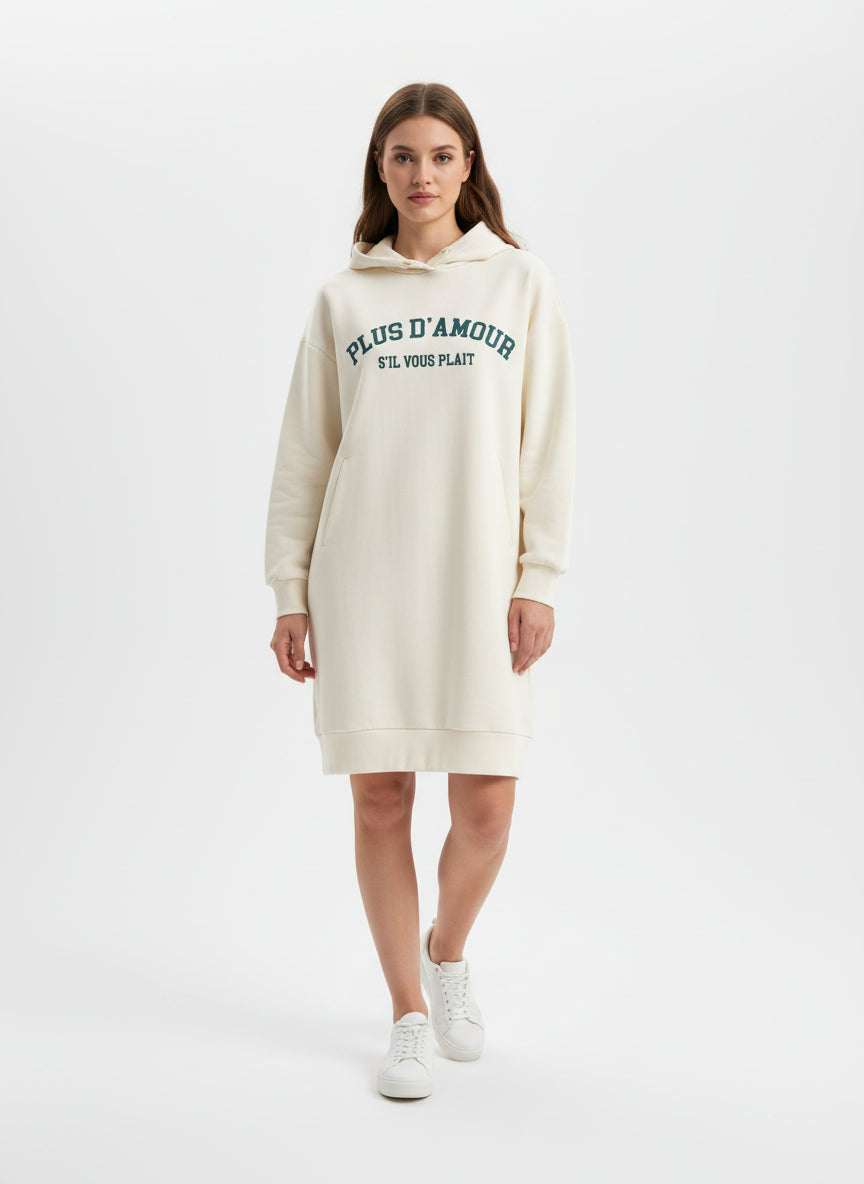 Sudadera vestido de algodón orgánico con diseño moderno y mensaje positivo – Hilma Studio