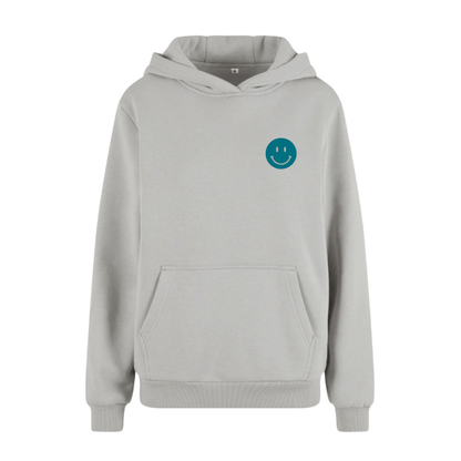 Sudadera con capucha de algodón gris con mensaje Why not y dibujo azul diseño colorido Studio Hilma 